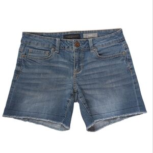 Aeropostale Midi Frayed Hem Jean Shorts 2 Blue Pockets